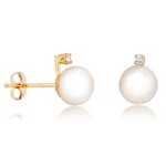 14K YG 7mm Freshwater Pearl w .04ct Dia Stud