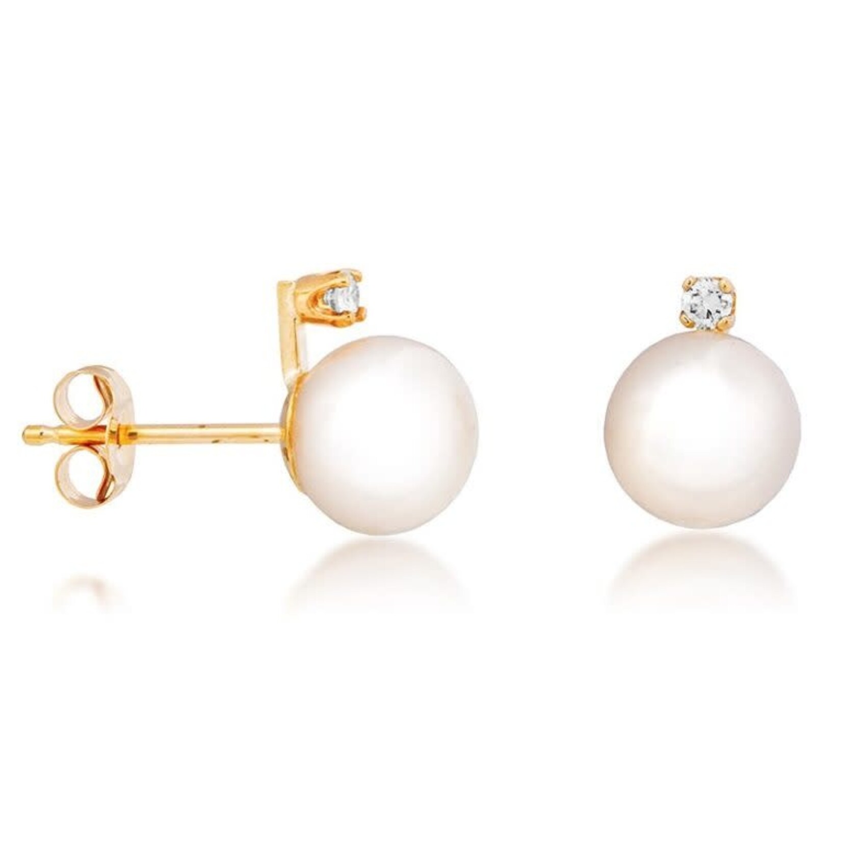 14K YG 7mm Freshwater Pearl w .04ct Dia Stud