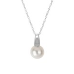 14K White Gold 8mm Freshwater Pearl Pendant w 18" Chain