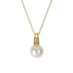 14K Yellow Gold 6mm Freshwater Pearl .02ct Pendant w 18" Chain