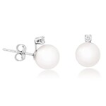 14K WG 8mm Freshwater Pearl w .04ct Dia Stud