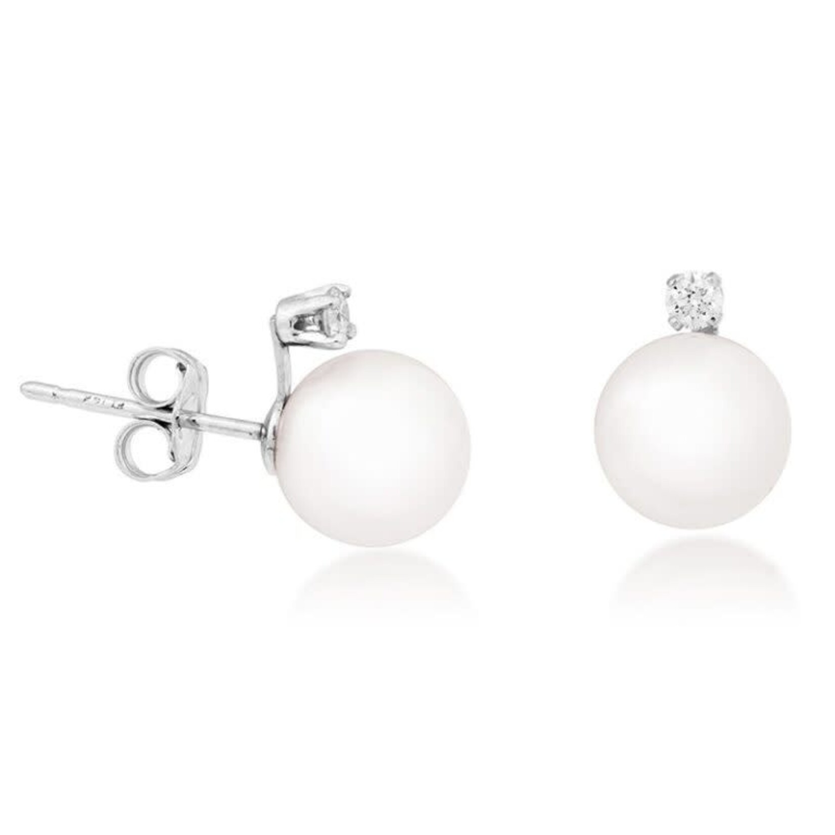 14K WG 8mm Freshwater Pearl w .04ct Dia Stud