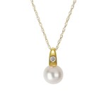 14K Yellow Gold 7mm Freshwater Pearl .02ct Pendant w 18" Chain