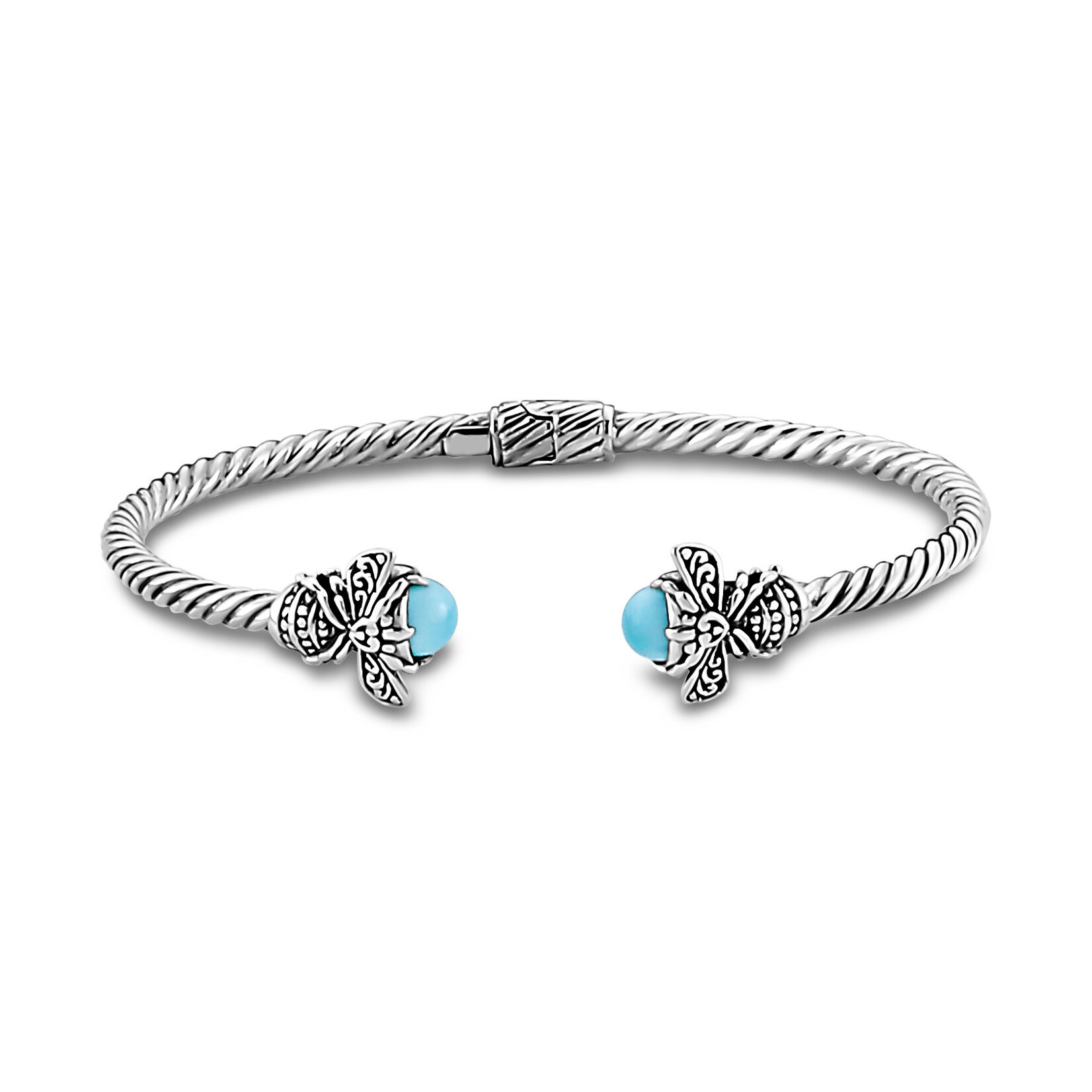 Samuel B. Sterling Silver Bumble Bee w/ Larimar Twisted Cable Bracelet