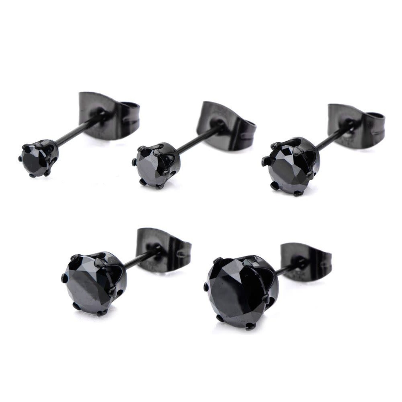 Inox 8mm Black IP Steel with Black CZ Stud Earrings