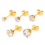 Inox 8mm Gold IP Stainless Steel with Clear CZ Stud Earrings