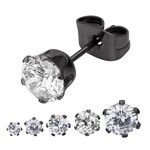 Inox 8mm Black IP Stainless Steel Clear CZ Stud Earrings