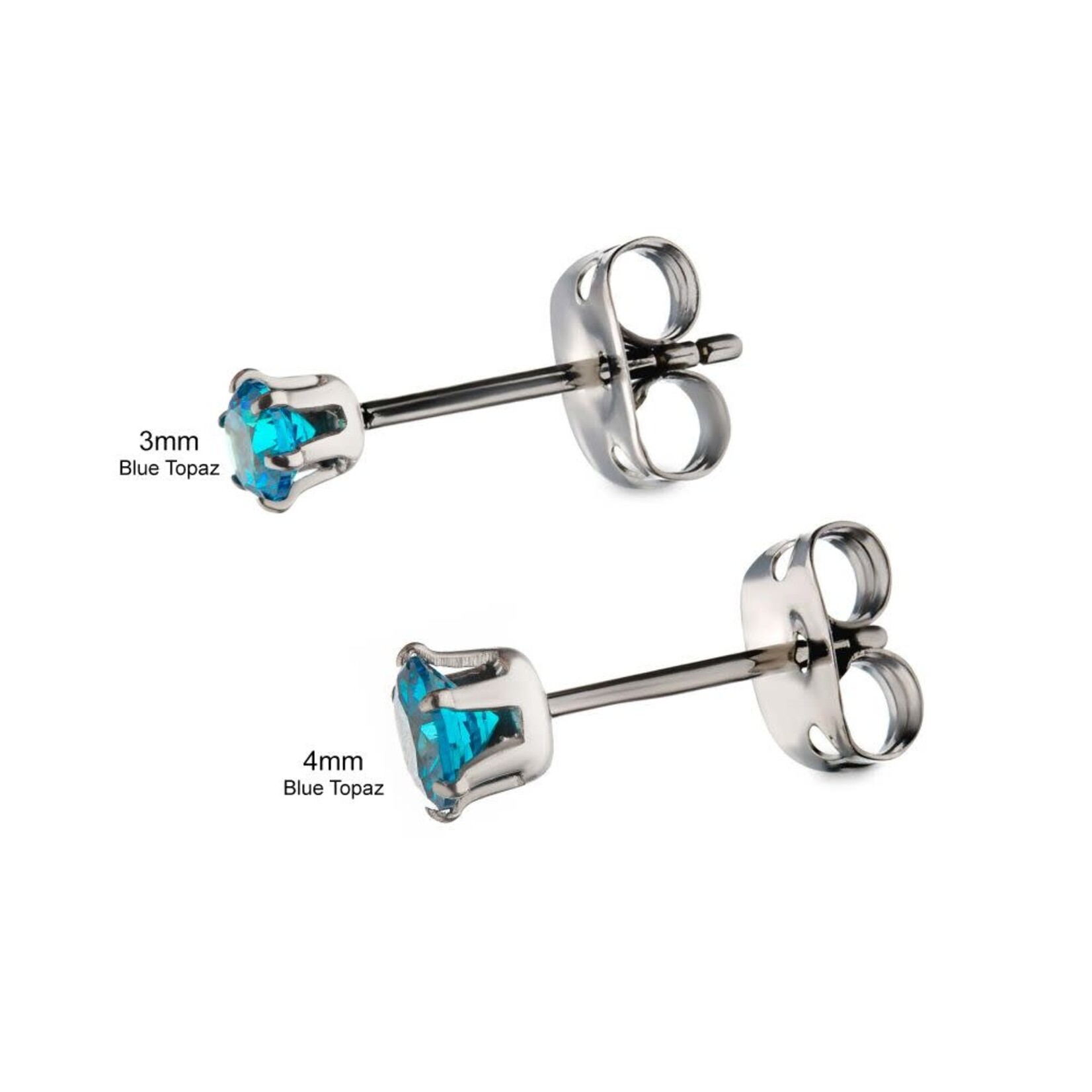 Inox 3mm Titanium Blue CZ Stud Earrings