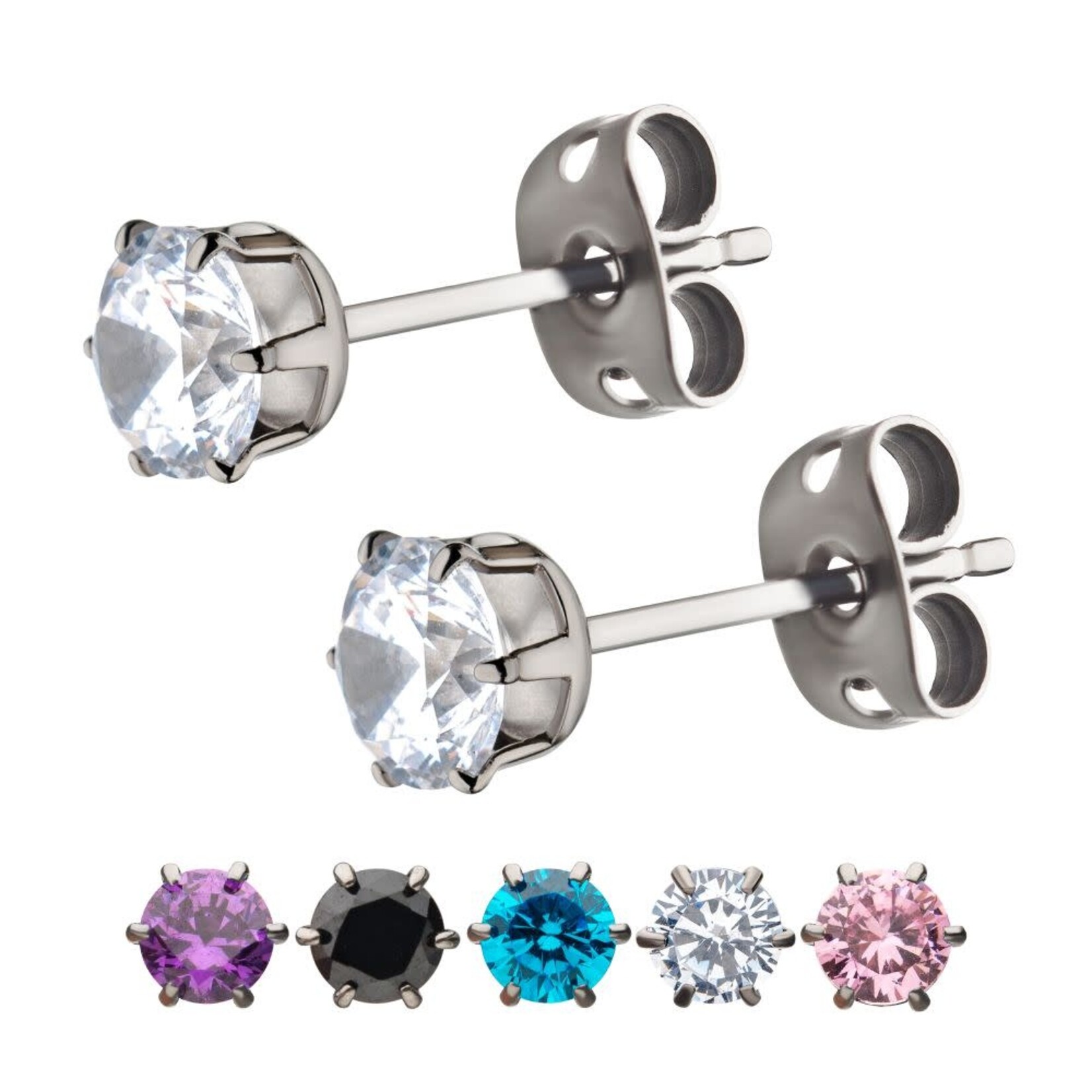 Inox 4mm Titanium Blue CZ Stud Earrings