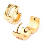 Inox 7mm Stainless Steel Gold IP with 5 Clear CZ Gem Huggie Earrings
