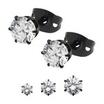Inox 3mm Black IP Titanium Post Clear CZ Stud Earrings