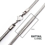 Inox 3mm Steel Rattail Chain Necklace 24"