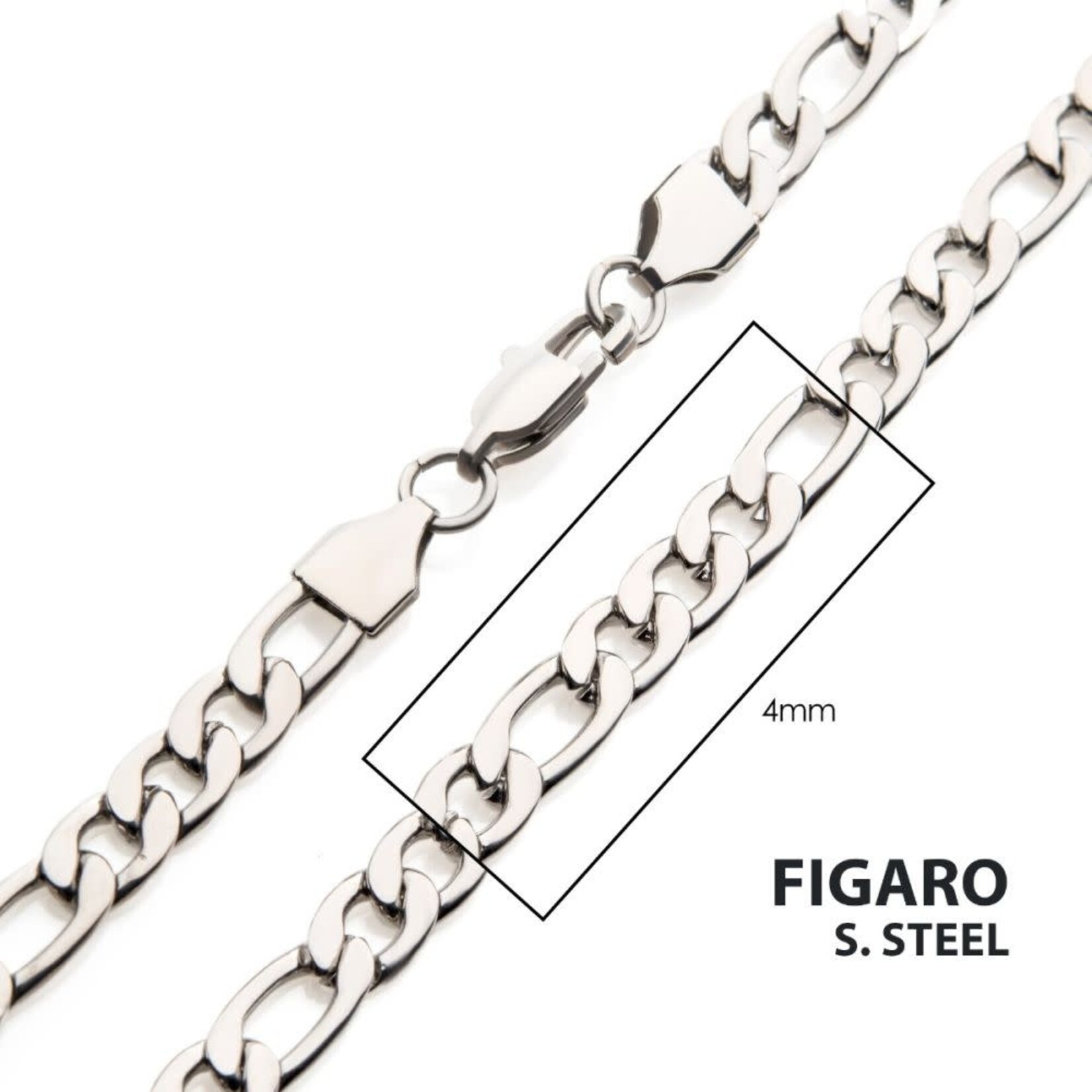 Inox 4mm Steel Figaro Chain Necklace