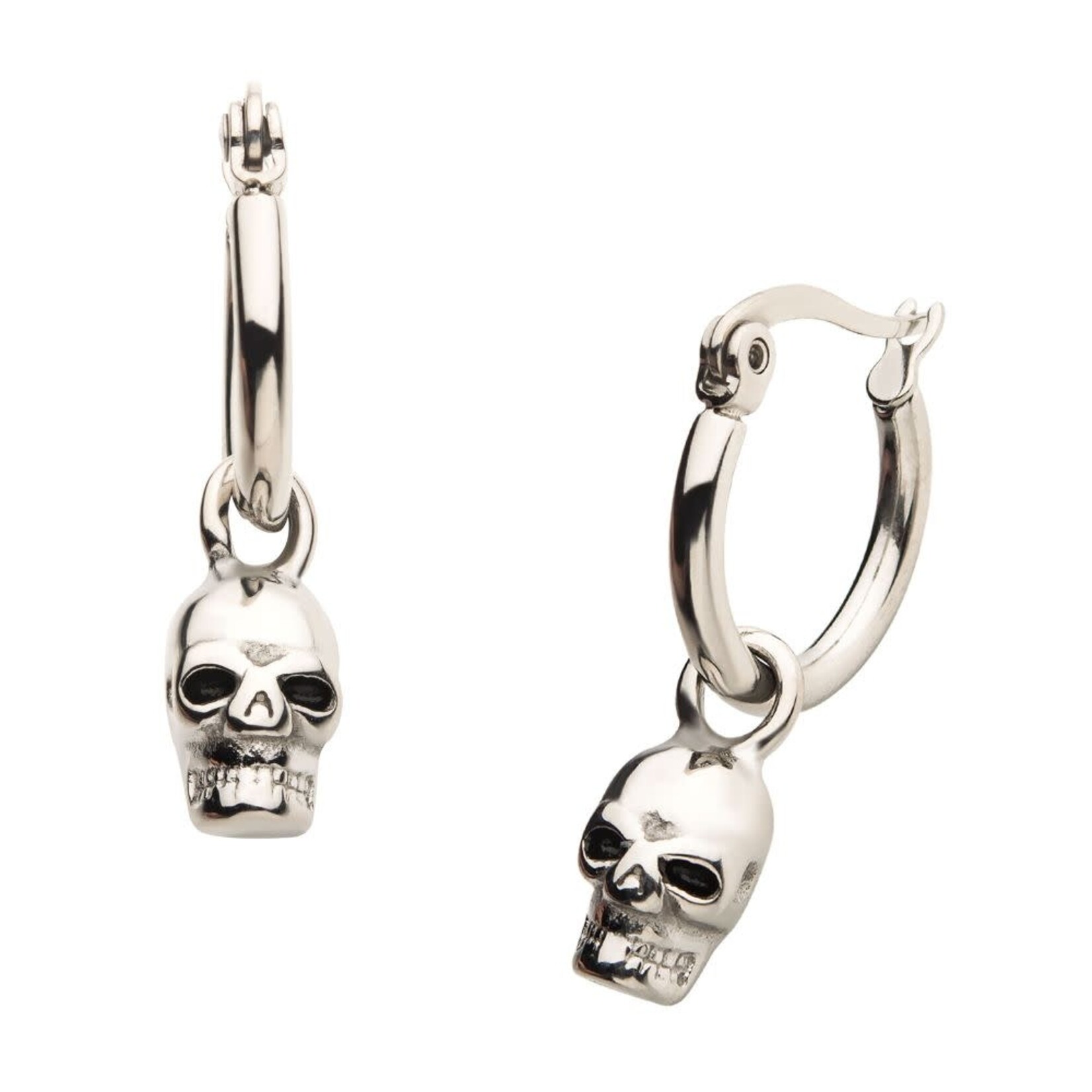 Inox Stainless Steel Hoop with Skull Dangle Earrings
