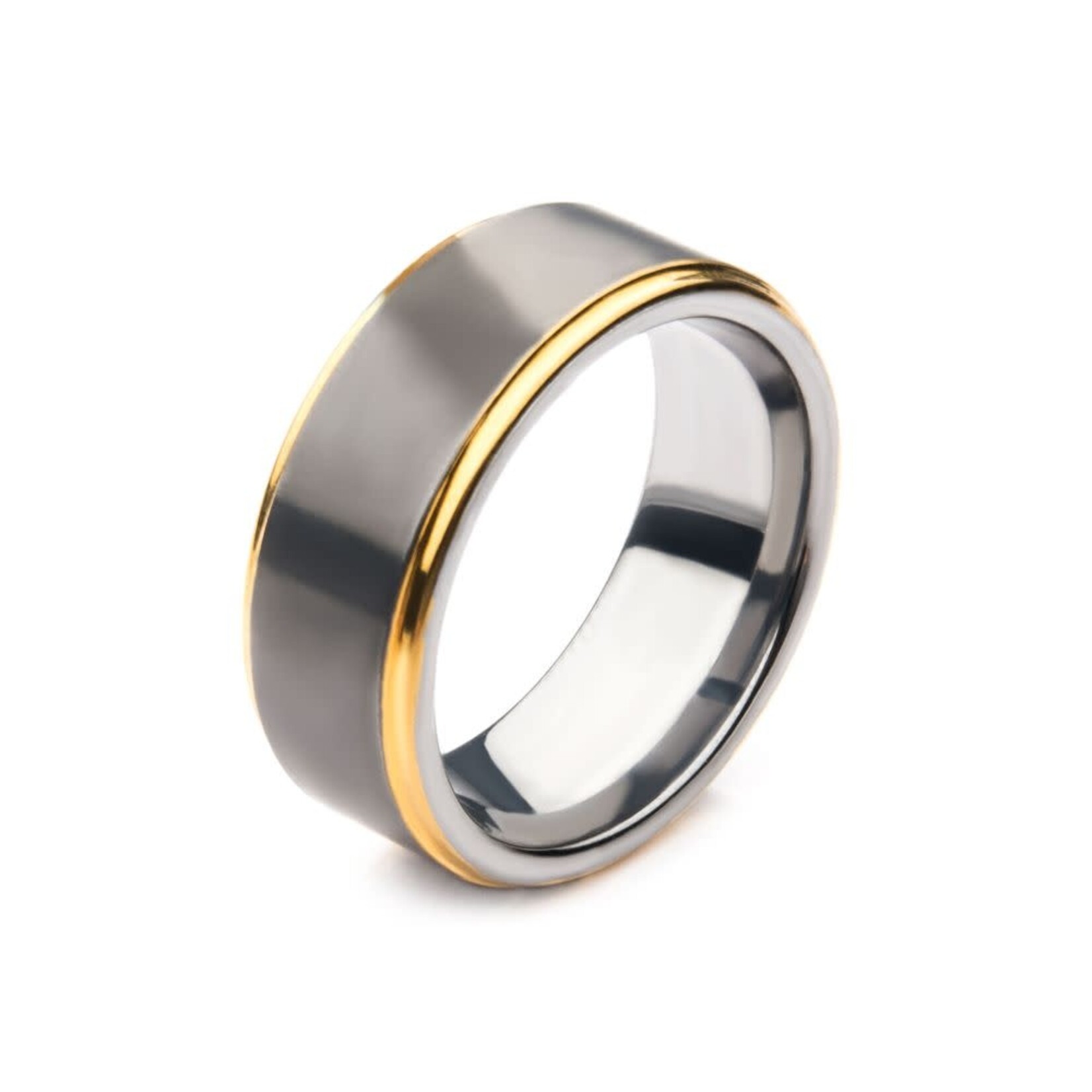 Inox Gun Metal Plated with Gold IP Edge Steel Ring