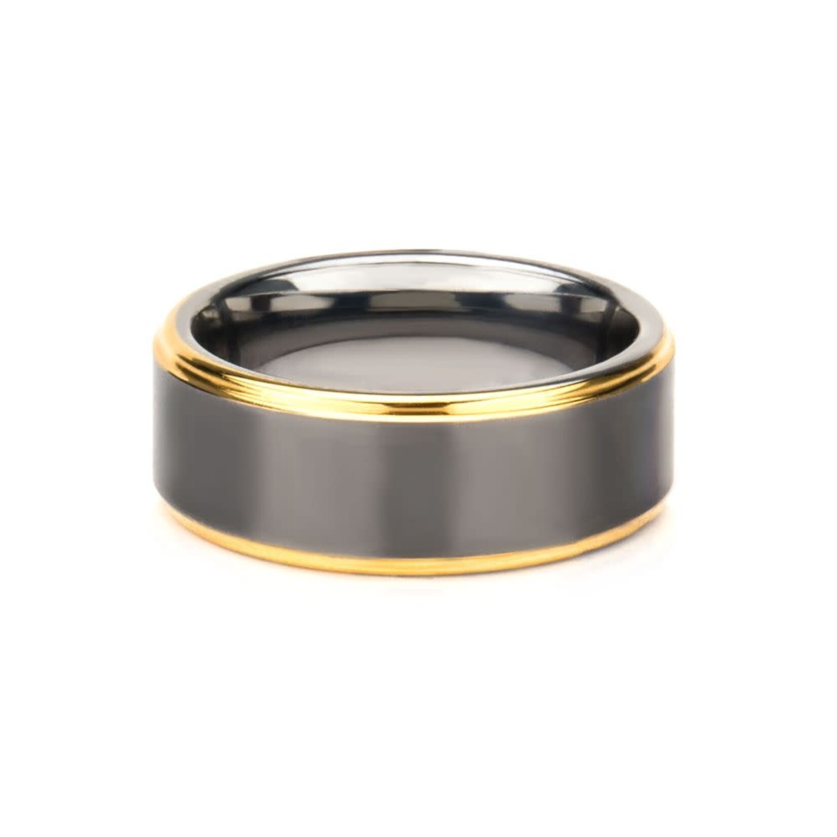 Inox Gun Metal Plated with Gold IP Edge Steel Ring
