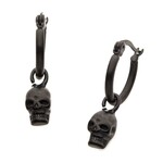 Inox Stainless Steel Matte Black IP Hoop with Skull Dangle Earrings