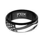 Inox Black IP Steel American Flag Spinner Ring