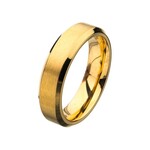 Inox 6mm Matte Stainless Steel & Gold IP Beveled Wedding Band Ring