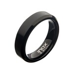 Inox 6mm Matte Stainless & Black IP Beveled Wedding Band Ring