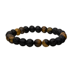 Inox Lava & Tiger Eye Yellow Larger Beads Stretch Bracelet - 8"