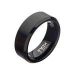 Inox 8mm Matte Finish Black IP Steel Beveled Comfort Fit Ring-12
