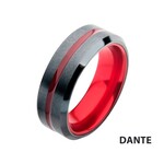 Inox Red Aluminum Inlay Black IP Steel Beveled Comfort Fit Ring-11
