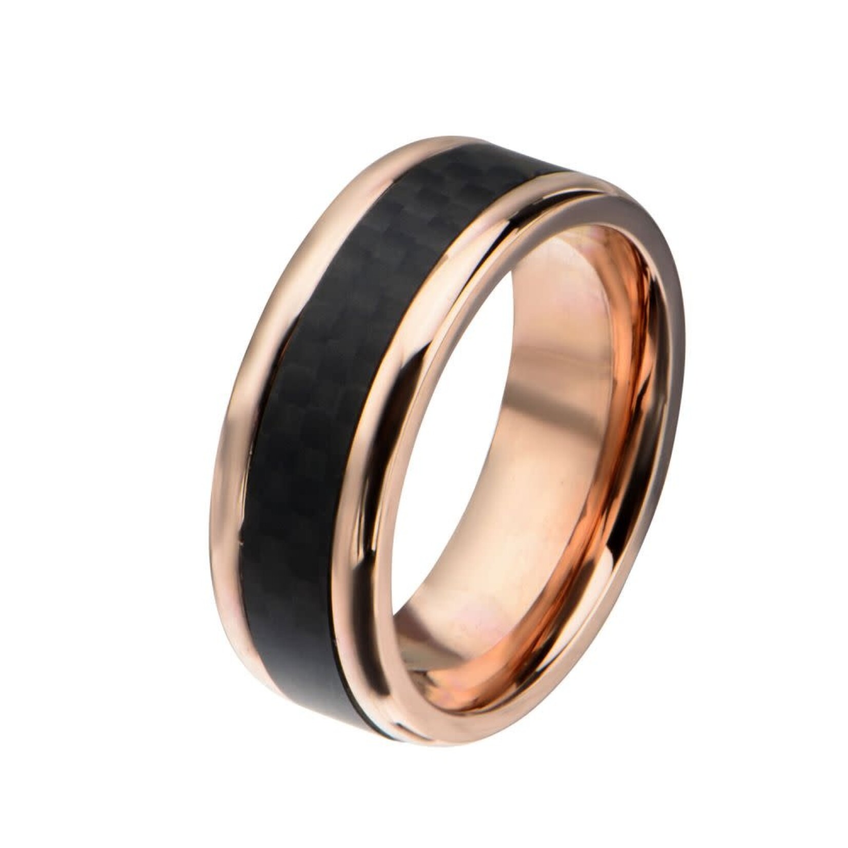 Inox Rose Gold IP with Center Solid Carbon Fiber Ring - 11
