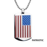 Inox American Flag Enamel Dog Tag Pendant with Chain - 22"-24"