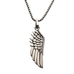 Inox Steel Wing Pendant with Black Oxidized Steel Box Chain - 24"