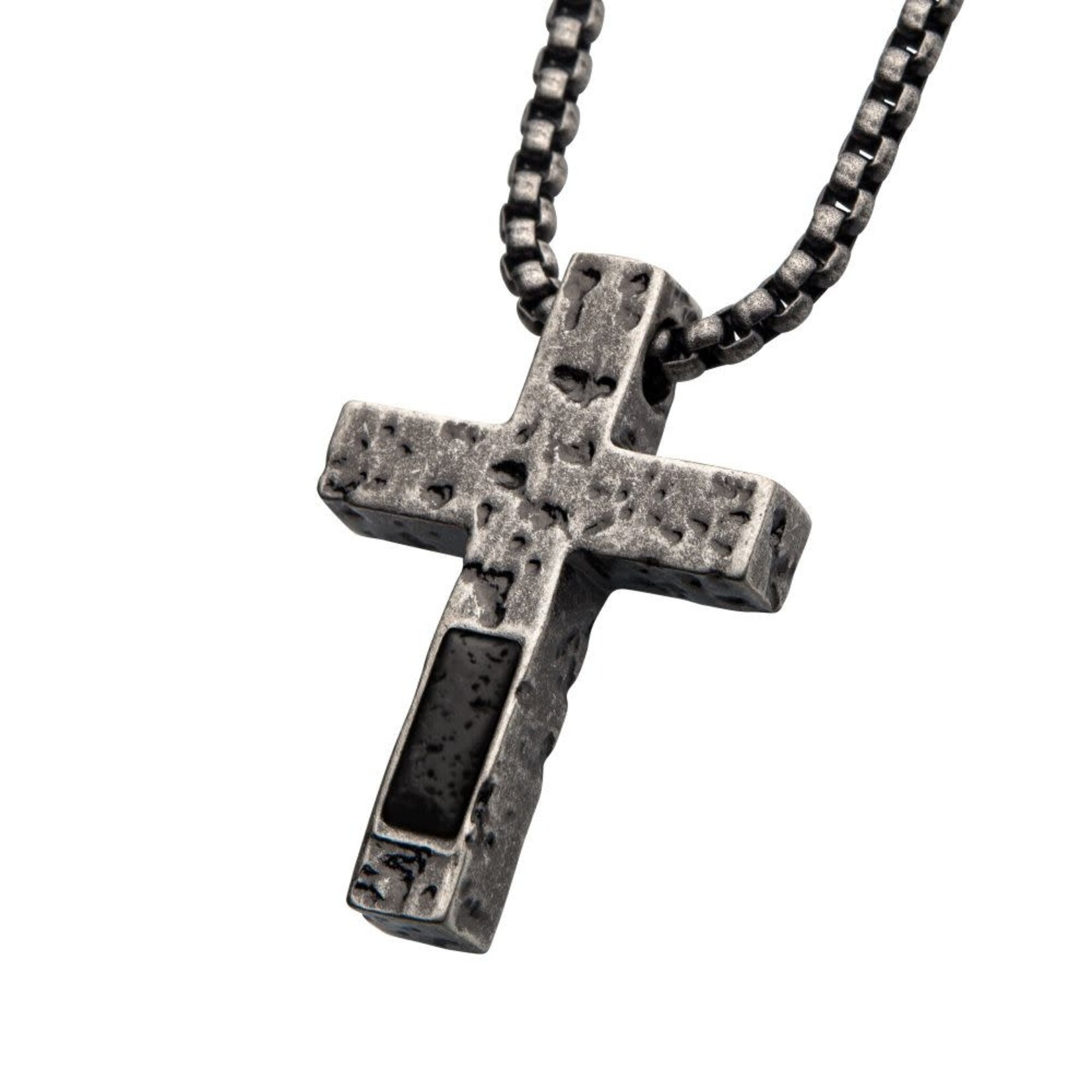 Inox 3mm Cross with Lava Stone Pendant - 24 inch
