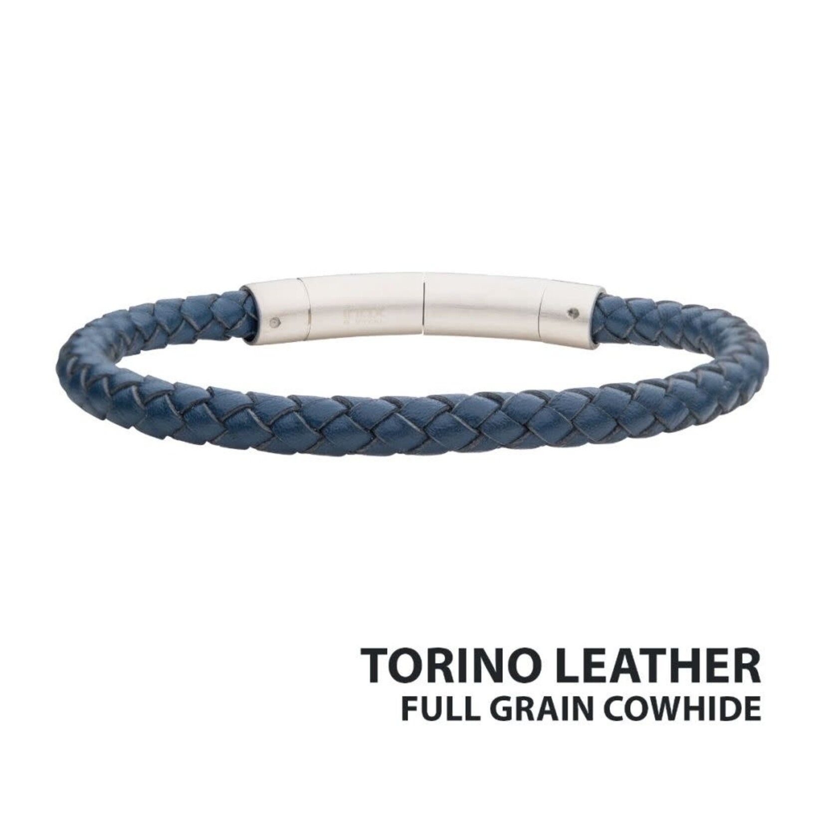 Inox 6mm Blue Genuine Leather Bracelet - 8"-8.5"