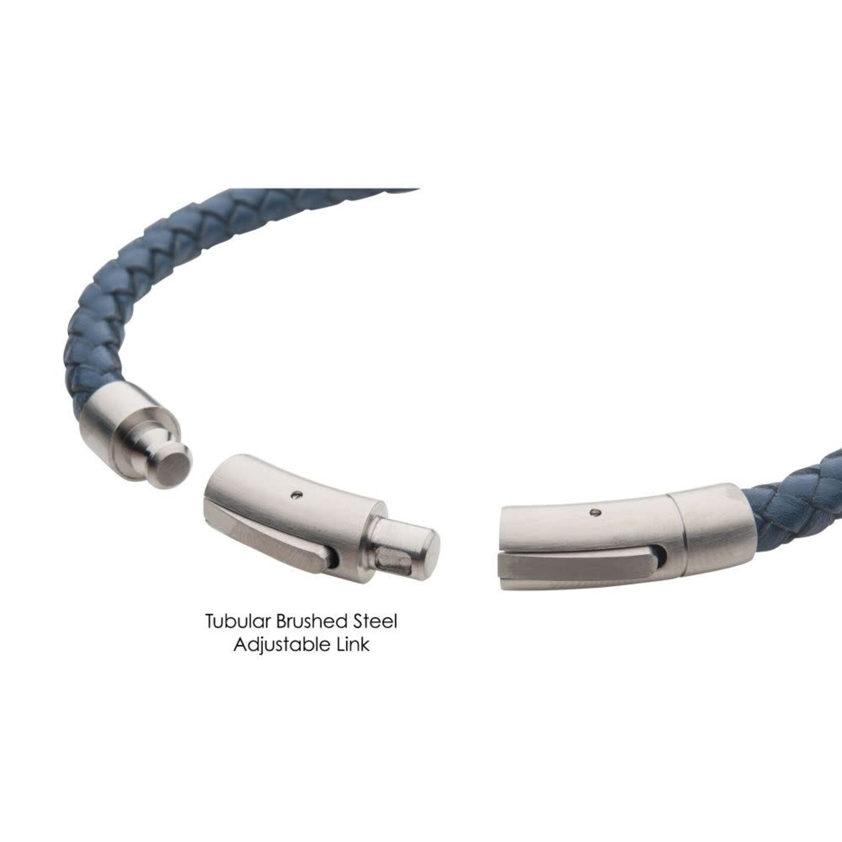 Inox 6mm Blue Genuine Leather Bracelet - 8"-8.5"