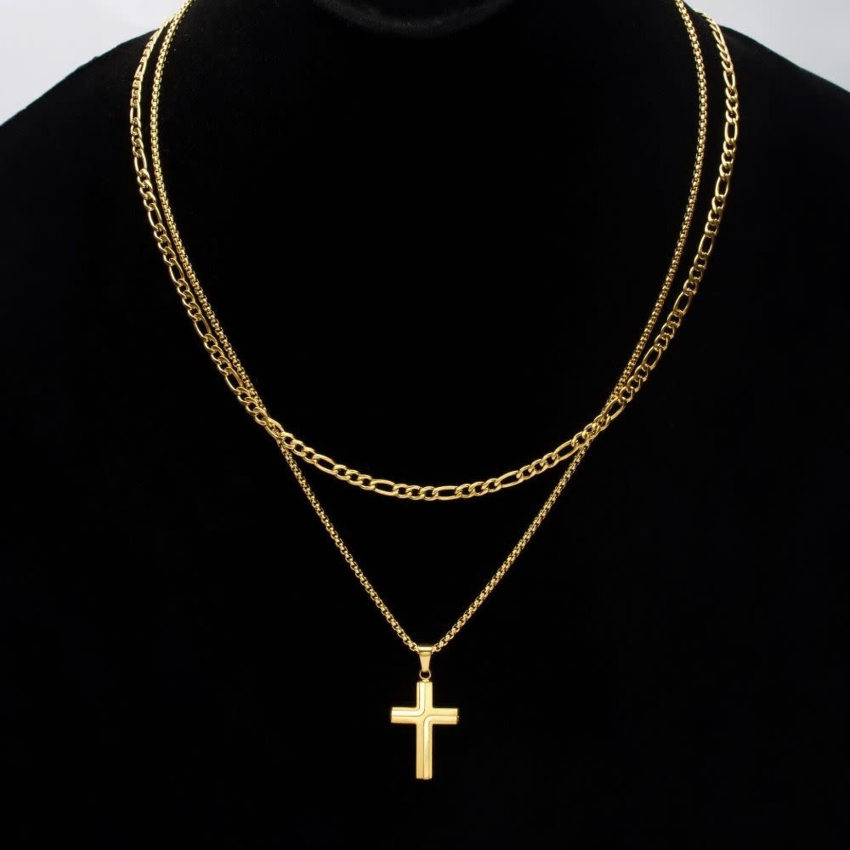Inox Small 18K Gold IP Cross Drop Necklace - 22"-24"