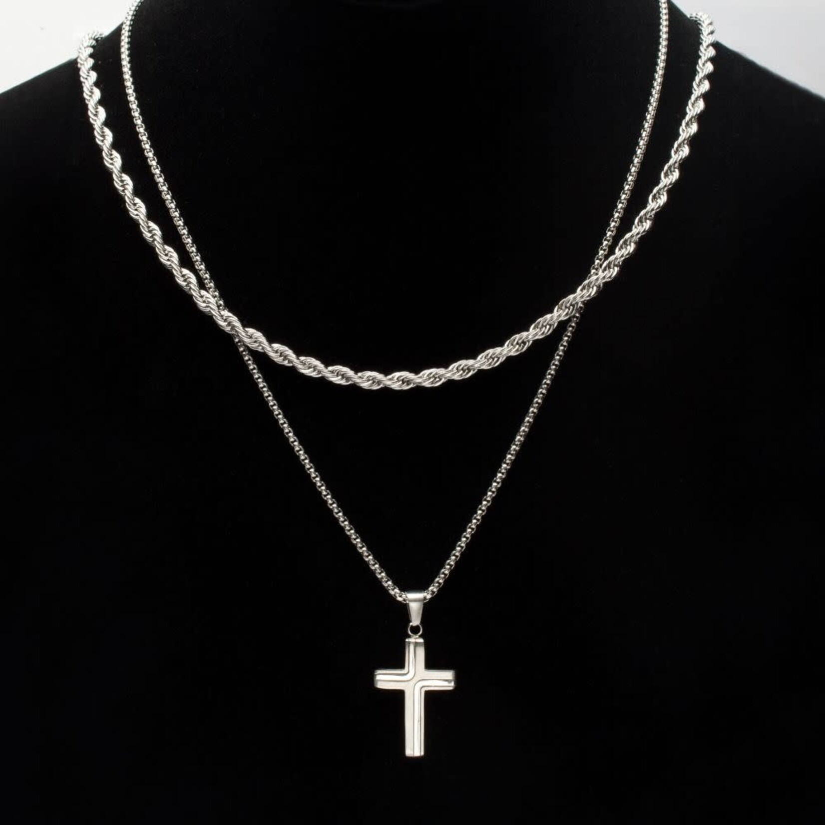 Inox Stainless Steel Cross Drop Necklace - 22"
