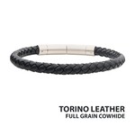 Inox Stainless Steel 6mm Black Leather Bracelet 8"-8.5"