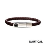 Inox Brown Leather with Anchor in Brushed Steel Clasp Bar Bracelet - 8"