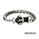 Inox Stainless Steel & Antiqued Finish Anchor with Black Leather Chain Bracelet - 8.25"
