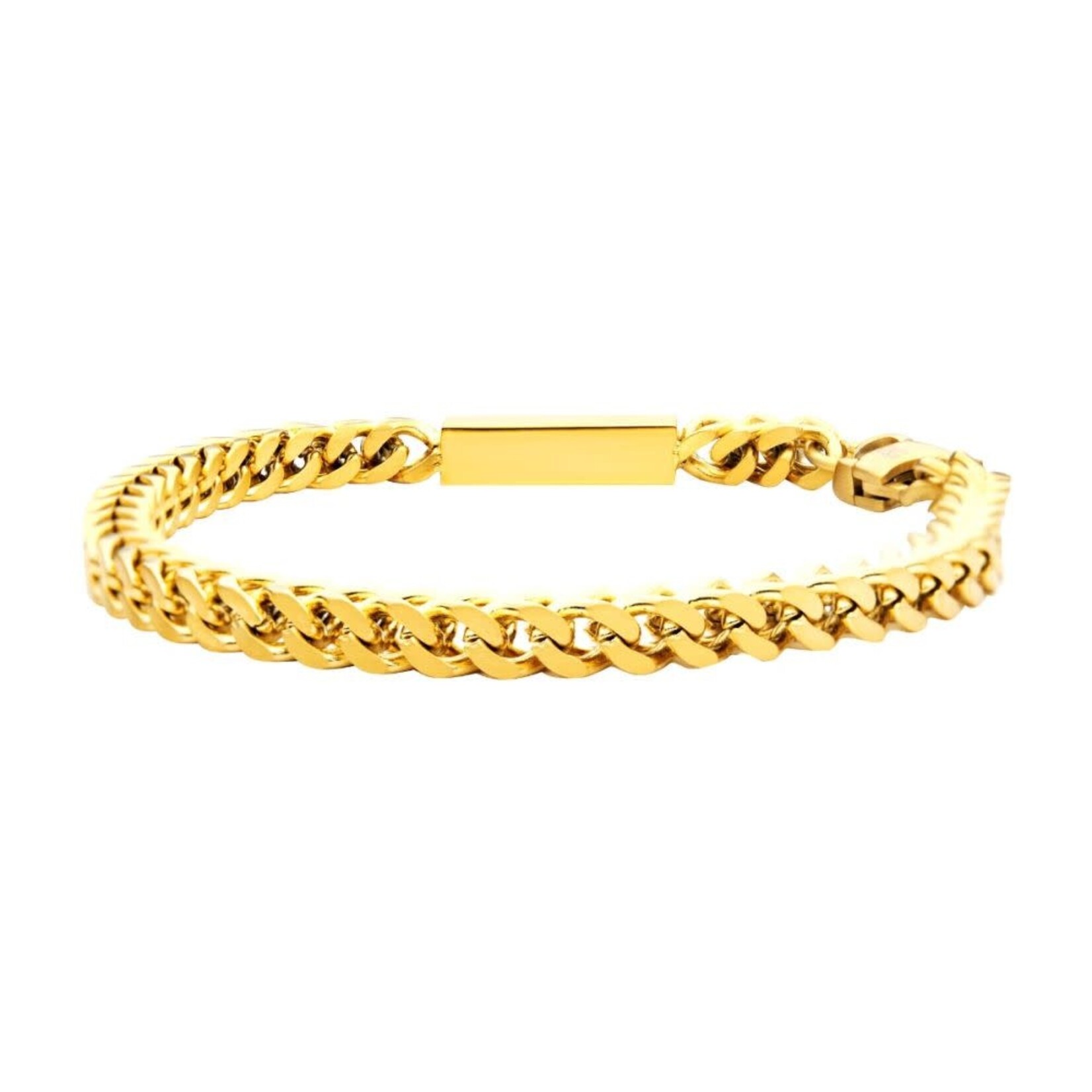 Inox 18Kt Gold IP Engravable ID Block with Franco Chain Bracelet - 8.5"