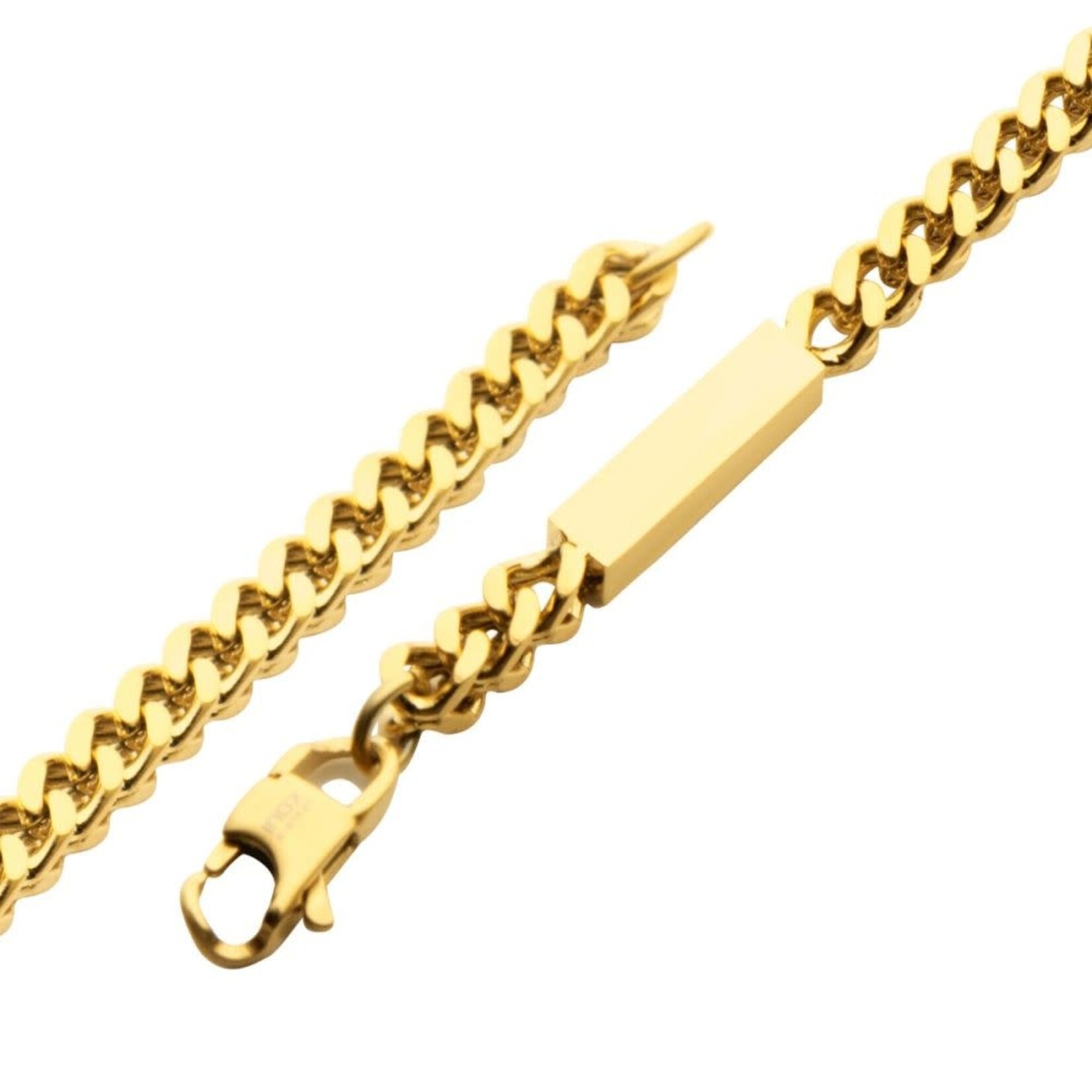 Inox 18Kt Gold IP Engravable ID Block with Franco Chain Bracelet - 8.5"