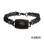Inox Gun Metal IP Compass Plate with Double Chain Link Bracelet - 8.5"