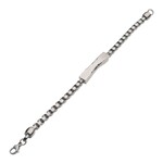 Inox Matte Steel Chiseled Engravable Drop with Bold Box Chain Bracelet - 8.5"