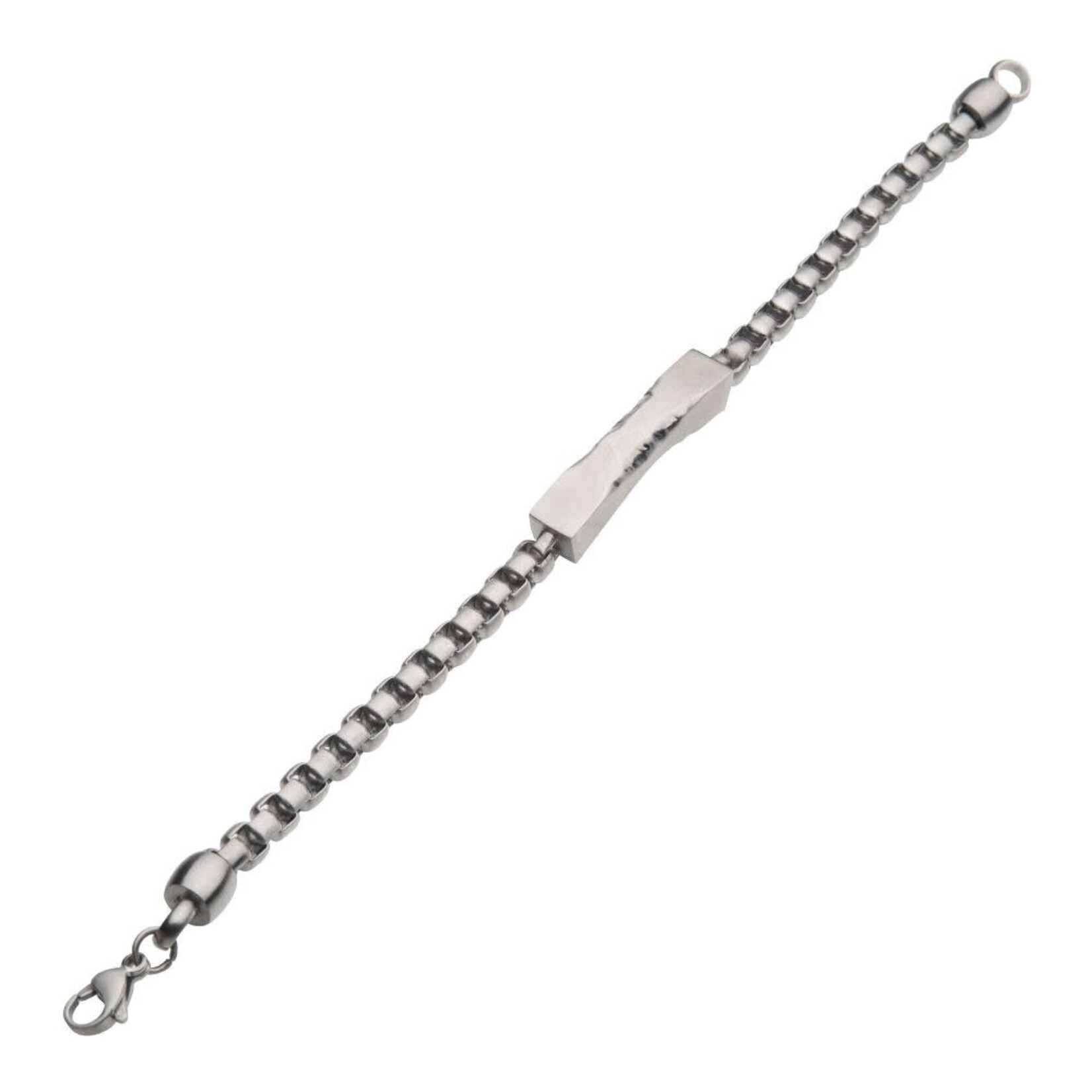 Inox Matte Steel Chiseled Engravable Drop with Bold Box Chain Bracelet - 8.5"