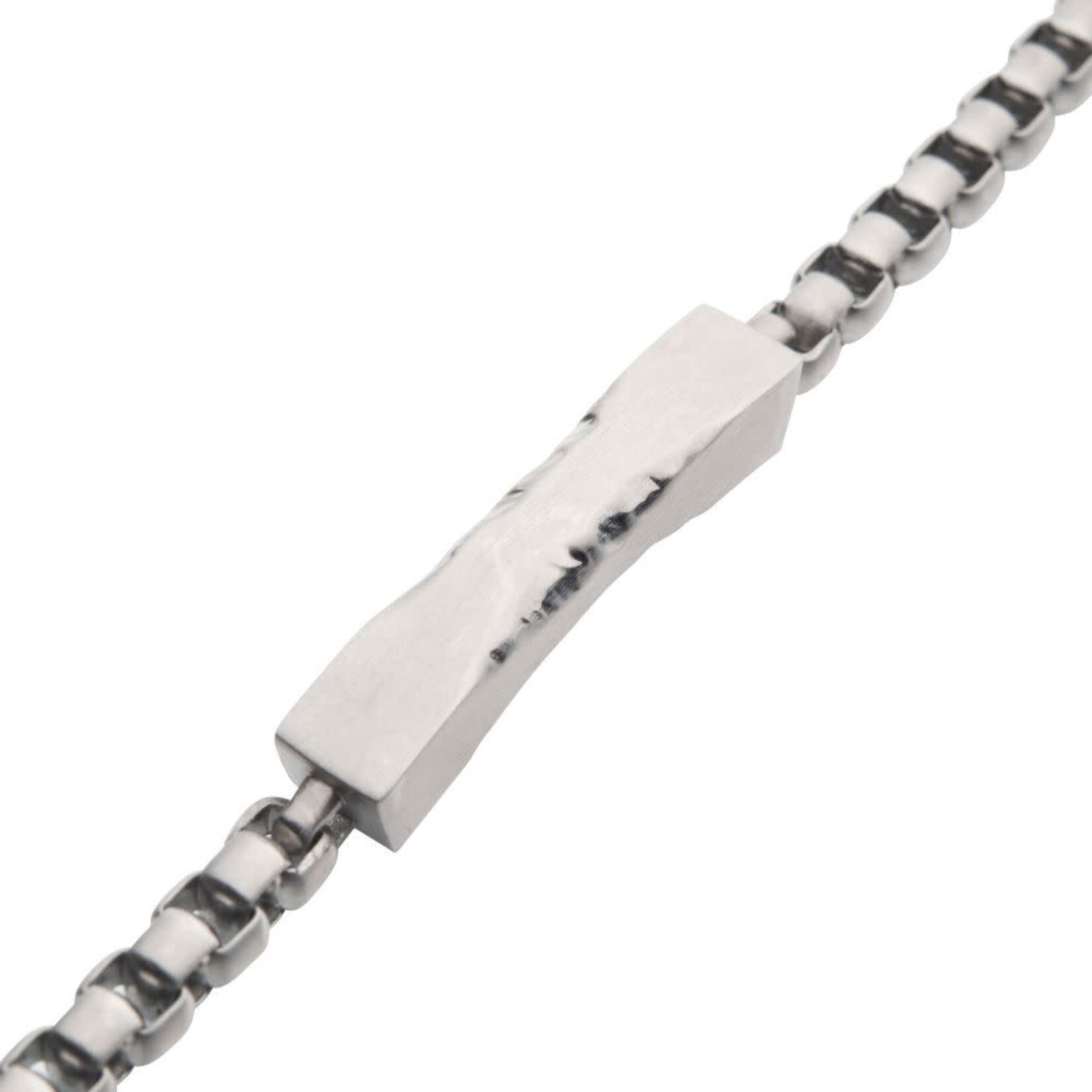 Inox Matte Steel Chiseled Engravable Drop with Bold Box Chain Bracelet - 8.5"