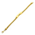 Inox Matte 18Kt Gold IP Chiseled Engravable Drop with Bold Box Chain Bracelet - 8.5"