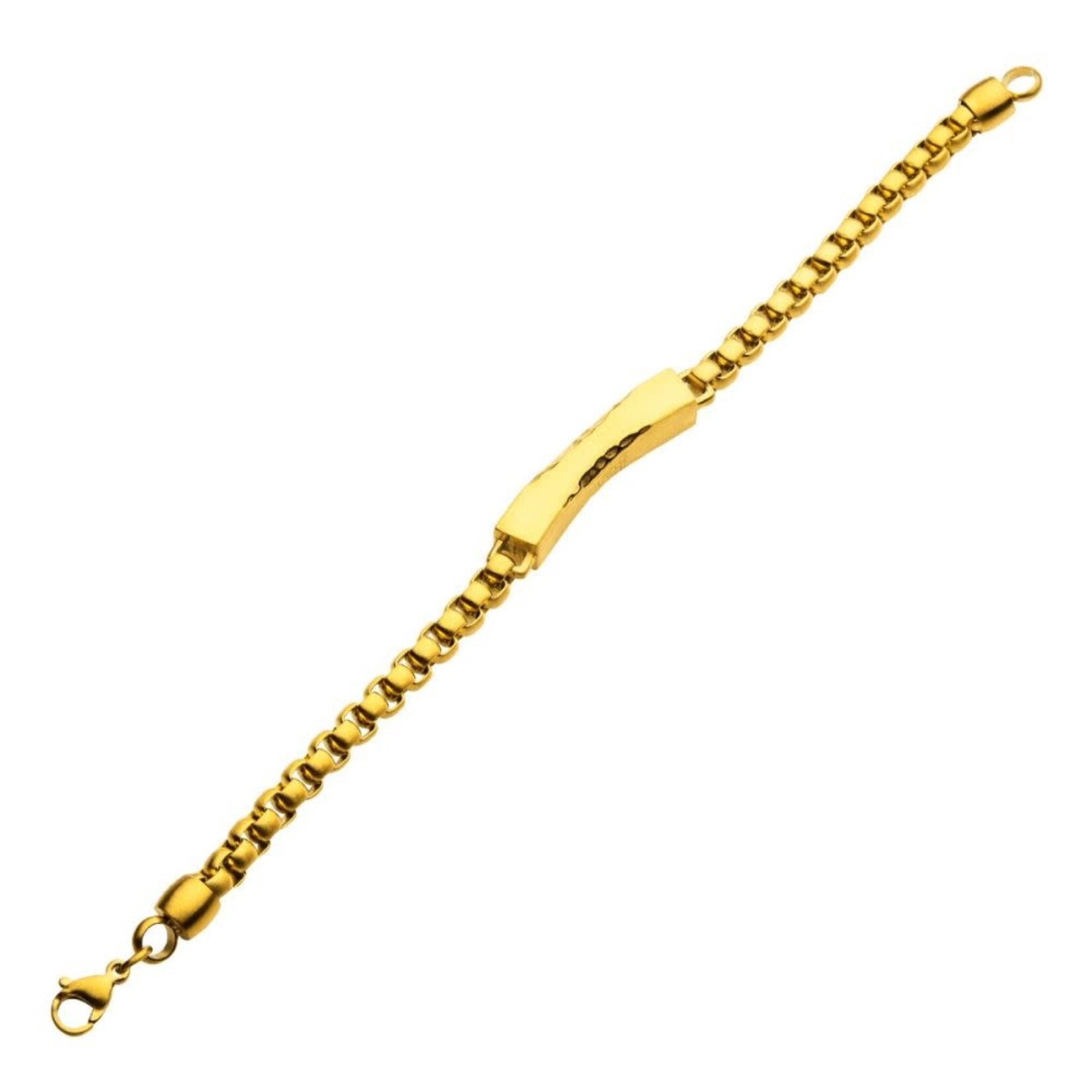 Inox Matte 18Kt Gold IP Chiseled Engravable Drop with Bold Box Chain Bracelet - 8.5"