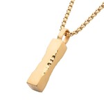 Inox Matte 18Kt Gold IP Chiseled Engravable Drop Pendant with Box Chain 22"