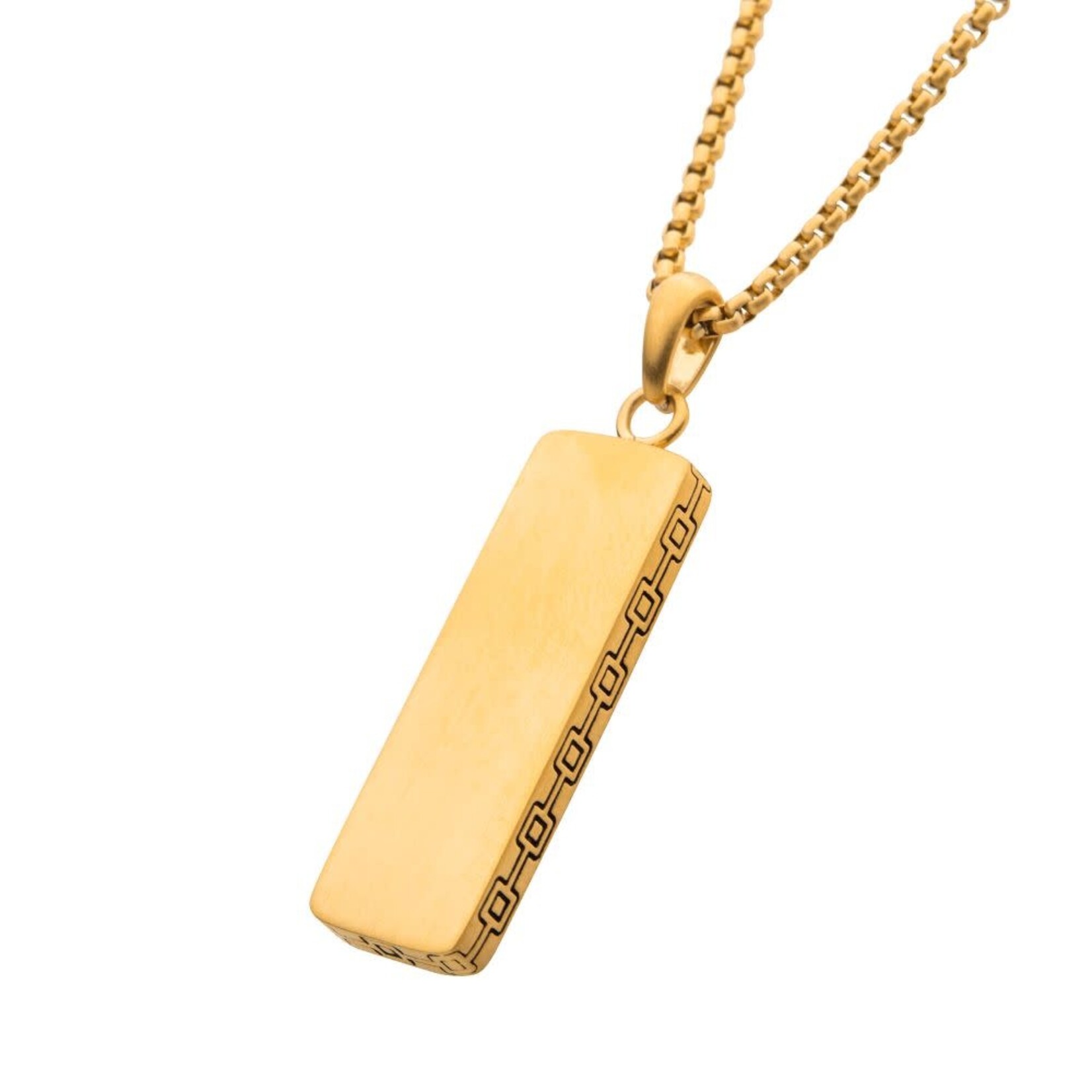 Inox 18Kt Gold IP Engravable Drop Pendant with Round Box Chain 22"