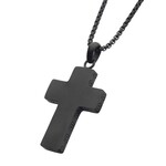 Inox Black IP Engravable Cross Pendant with Round Box Chain 22"