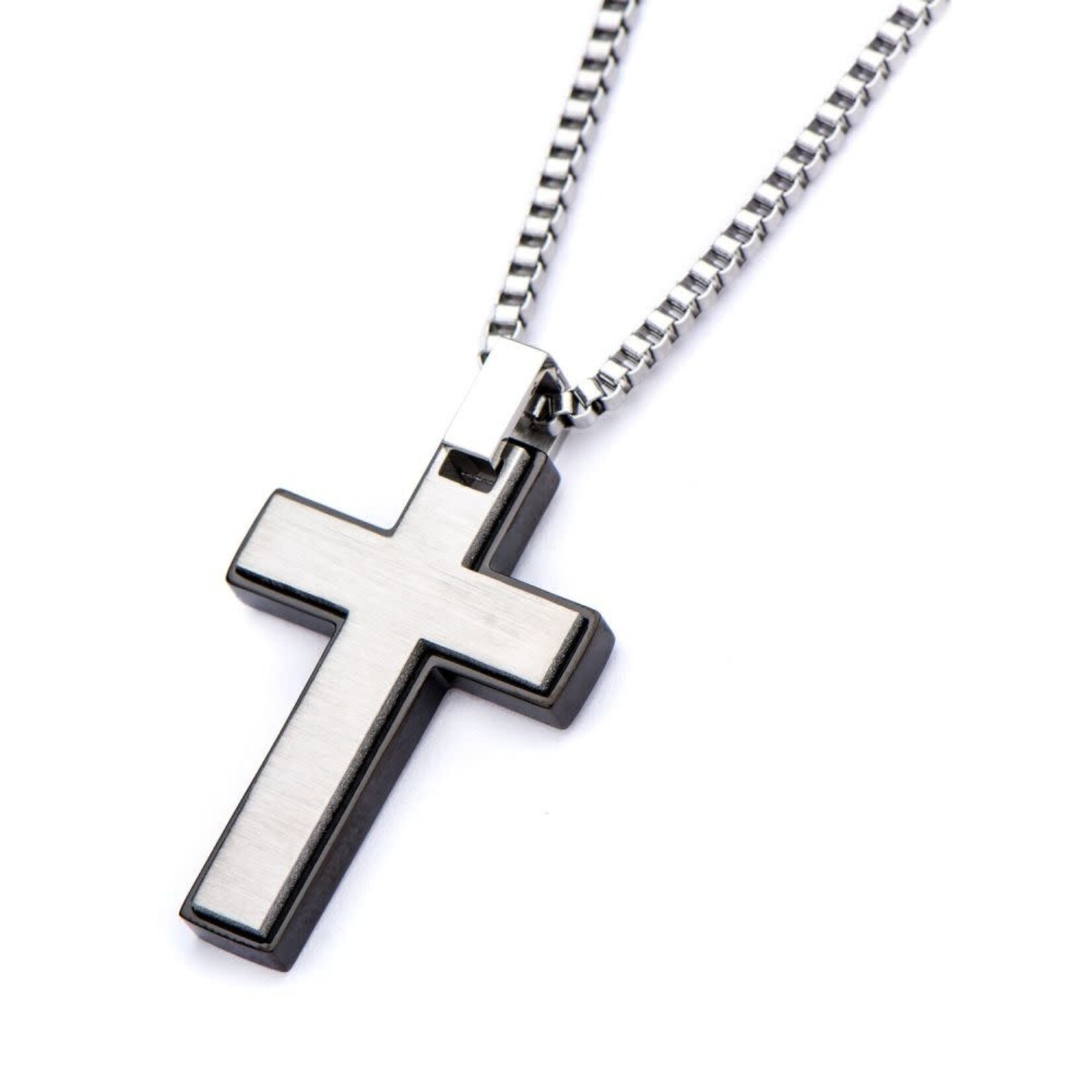 Inox Black IP & Stainless Steel Cross Pendant with Chain 22"